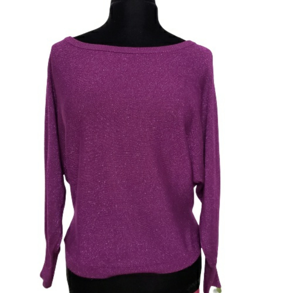 INC Metallic Purple Dolman Sleeve Beaut Neck Sweater Large